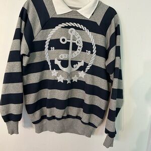 BDG Hayes Anchor Navy and Gray Striped Crewneck Sweater
